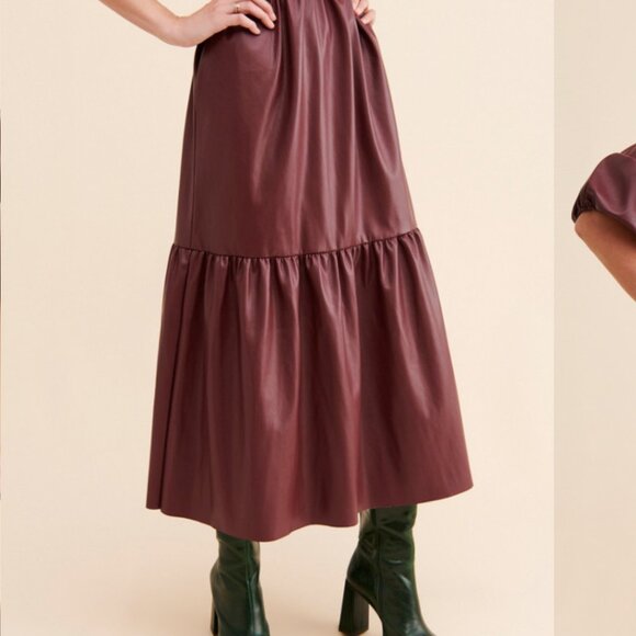 new ANTHROPOLOGIE HUTCH VEGAN LEATHER belted midi dress xs - Picture 3 of 3